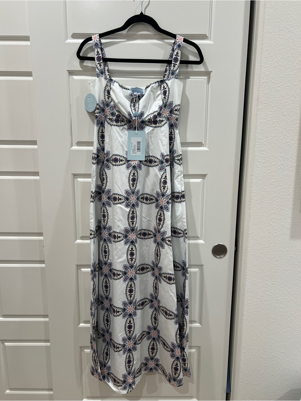Hill House White Maxi Dress with Navy and Dusty Pink Floral Print